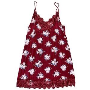 American Eagle Womens Y2k Babydoll Mini‎ Burgundy Floral Dress Small Boho Lace